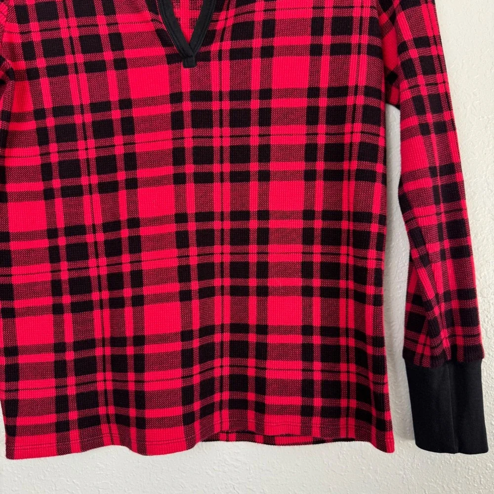 Victoria Secret Red Black Plaid Thermal Pajama Set Henley Jogger S